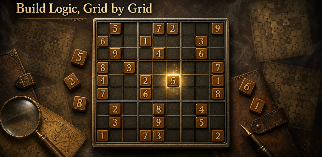 CipherTile: Sudoku artwork with a bronze-toned vintage puzzle grid